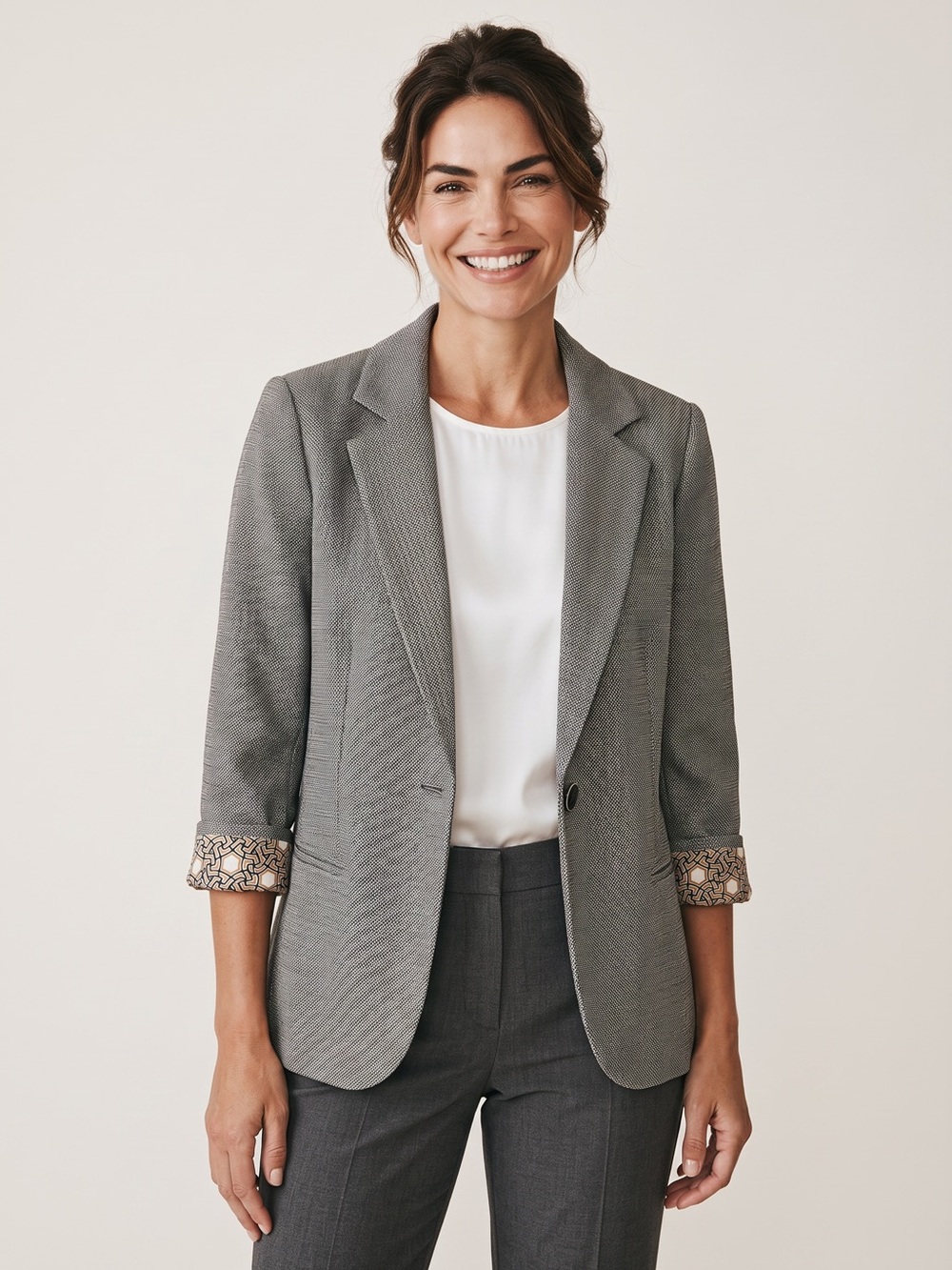 CAbi Women’s Textured Gray One Button Blazer 3/4 Sleeve Career Jacket